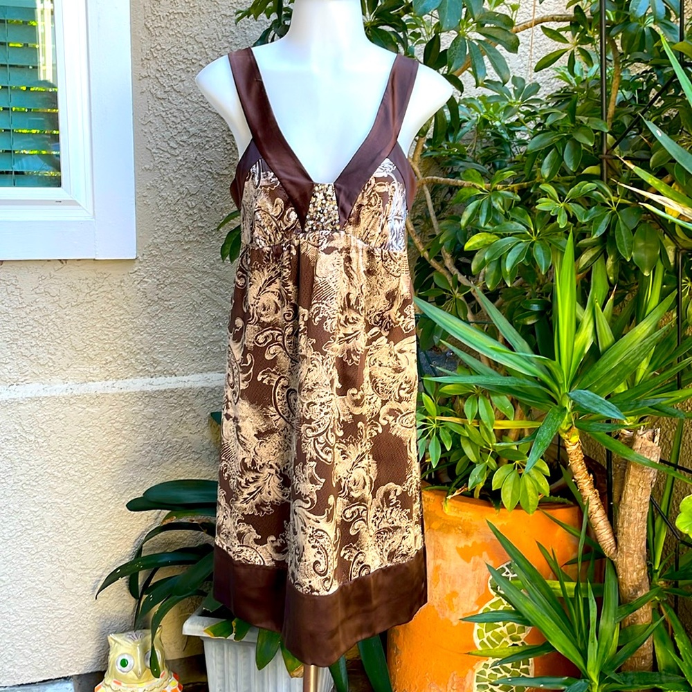 Y2K cream/brown BCBGMAXAZRIA silk dress
